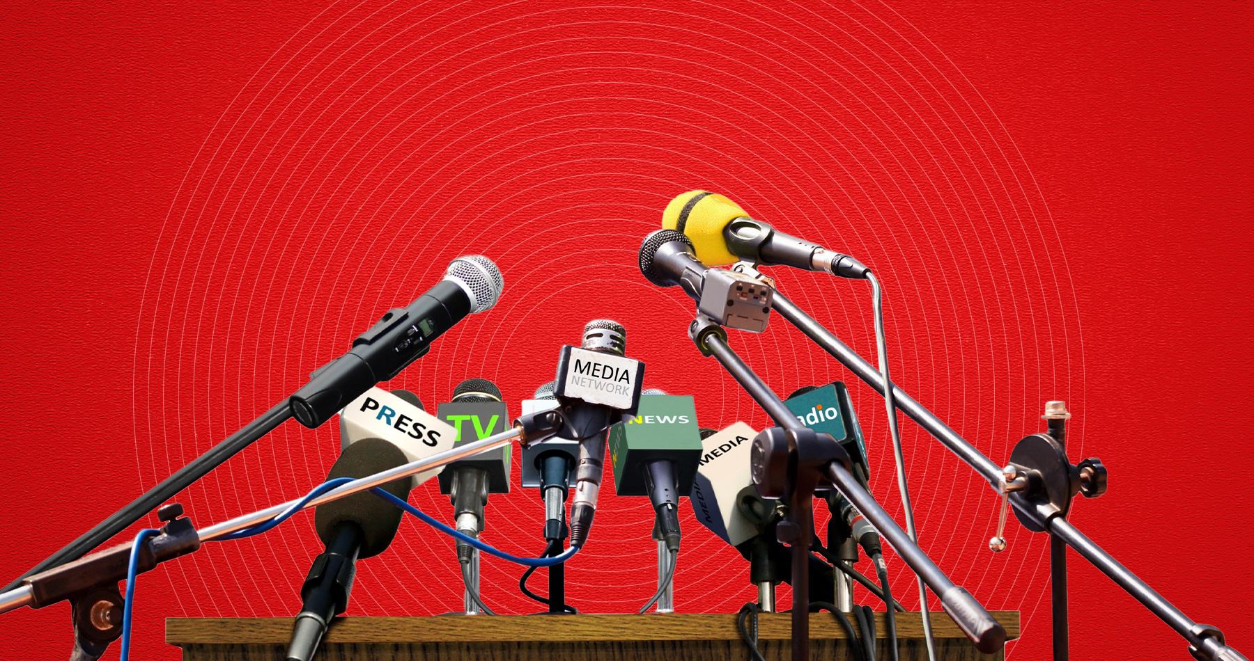 microphones on a press stand